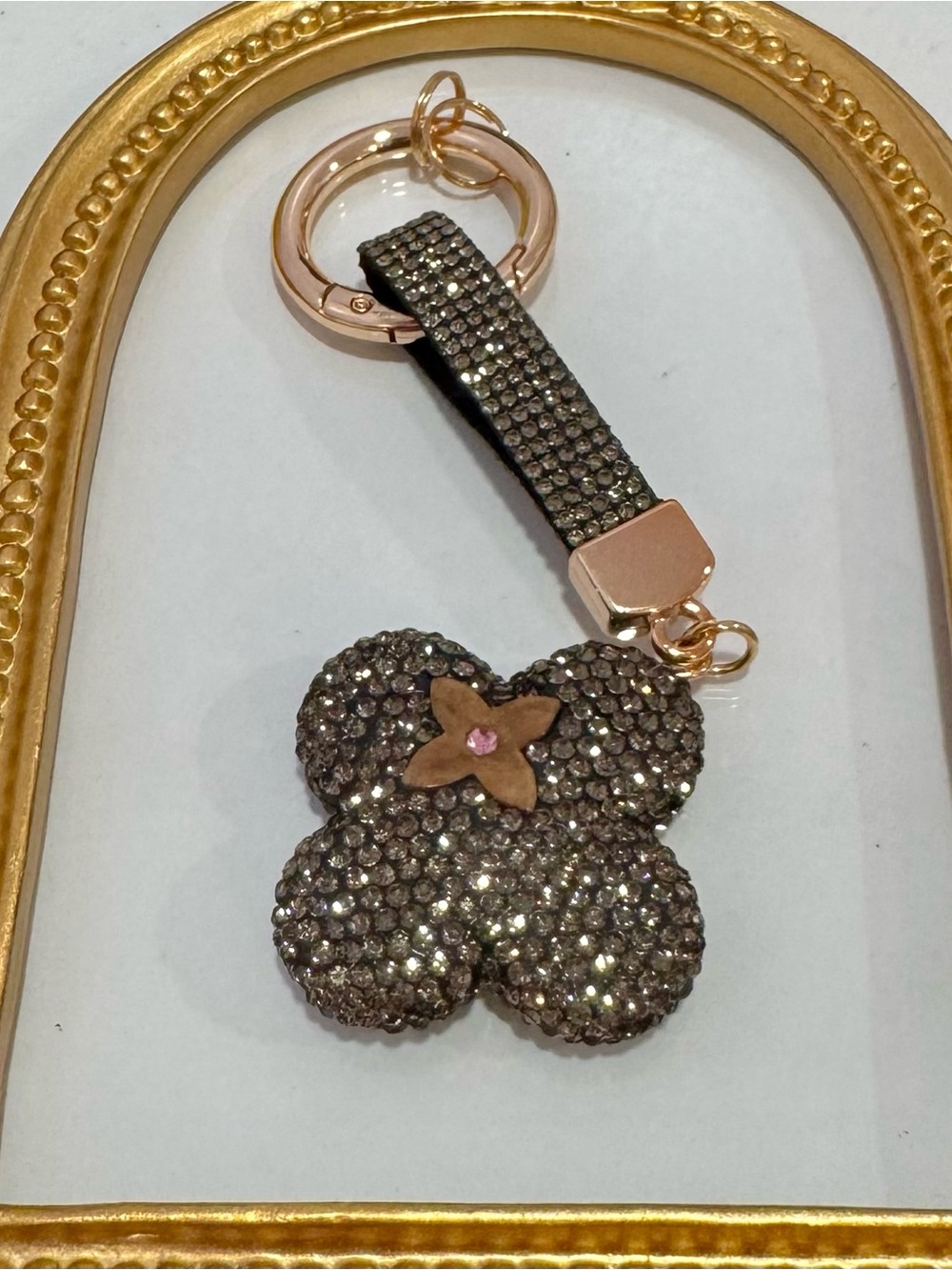 New Gray Crystal Pavé Floral Motif Keychain